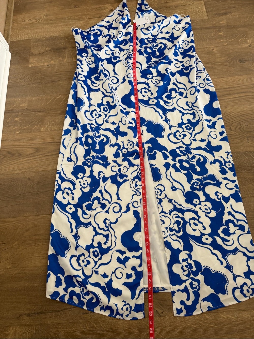NWT Sugarlips Curve 3X Blue White Floral Halter Maxi Dress Satin Like - Picture 10 of 11